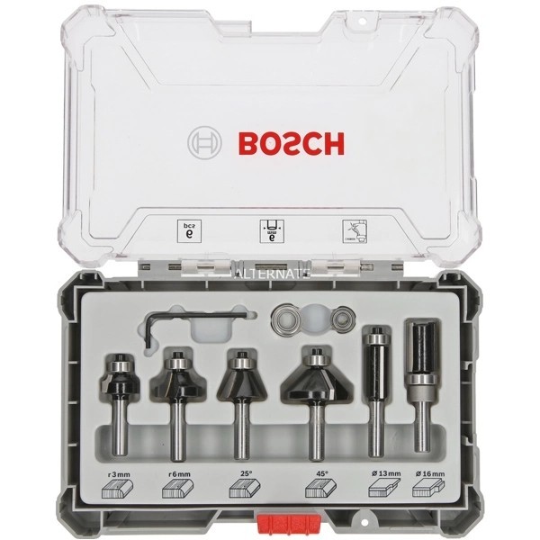 Bosch Set 6 freze de profilat canturi, frezare coplanara si refecare, tija 6mm ProAdvanced PowerfulTools
