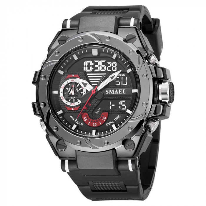 Ceas barbatesc Smael Sport Casual Stil Militar Dual Time Cronograf