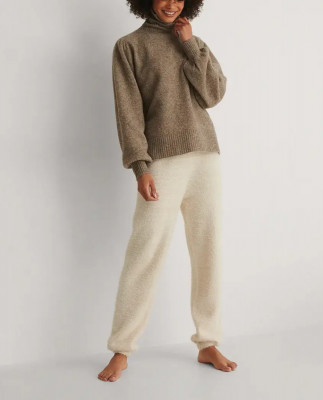 Pulover cu amestec din lana alpaca si guler inalt, maro, dama, NA-KD foto