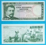 Islanda 500 Kronur 1968 &#039;Pescari pe mare&#039; UNC serie: F3112440 p45