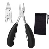 Cumpara ieftin Cleste pentru taierea unghiilor, otel inoxidabil, acces precis zone dificile, pentru colturi unghii incarnate, cu saculet protectie negru