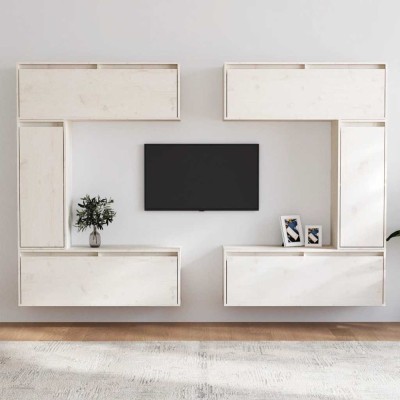 vidaXL Comode TV, 6 buc., alb, lemn masiv de pin foto