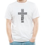 Tricou FaithWear Alb Religios cu Semnul Crucii si rugaciunea Tatal Nostru, din Bumbac Premium, M