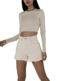 Blugi scurti bej Nina Carter cu terminatii franjurate J231-25 M7