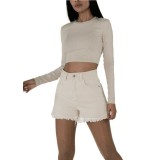 Blugi scurti bej Nina Carter cu terminatii franjurate J231-25 M7