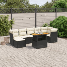 vidaXL Set mobilier de grădină cu perne, 8 piese, negru, poliratan