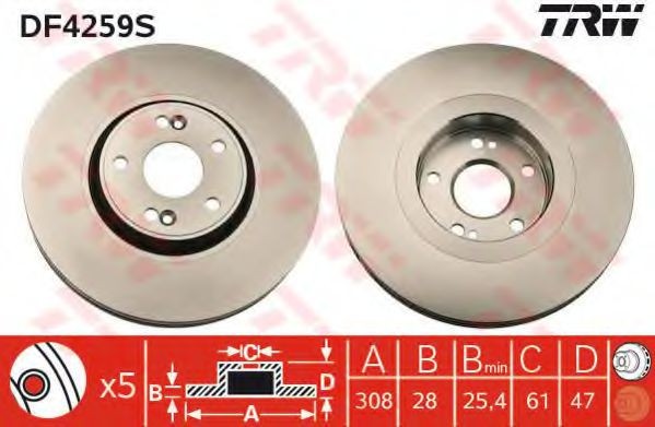 Disc frana RENAULT LAGUNA II (BG0/1) (2001 - 2016) TRW DF4259S