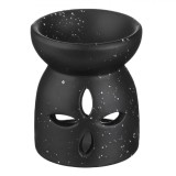 Suport Ulei Parfumat Ceramic, Model Floare Perforată, Negru Mat, 6.5x8cm, Oem