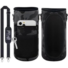 Husa pentru sticla de apa de 2 l si buzunar pentru telefon, 23.4 x 10.9 cm, textil, polistiren, negru, gri