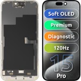 Cumpara ieftin Display cu Touchscreen MP compatibil cu Apple iPhone 15 Pro, cu Rama, Versiune Premium Soft OLED FHD 120Hz Diagnostic, Negru