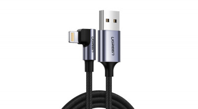 Ugreen Cablu de &amp;icirc;ncărcare și date &amp;icirc;n unghi drept USB - Lightning iPhone iPad MFI 1m 2,4A - negru (60521) foto