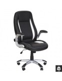 Scaun directorial HM SATURN, Cadru Polipropilena, Piele ecologica, Cotiere ajustabile, Mecanism de balansare, 120 Kg, Negru