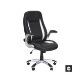 Scaun directorial HM SATURN, Cadru Polipropilena, Piele ecologica, Cotiere ajustabile, Mecanism de balansare, 120 Kg, Negru
