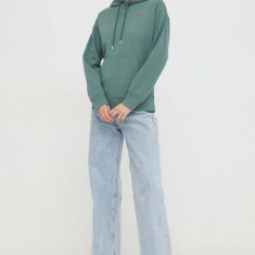 Levi's hanorac de bumbac femei, culoarea verde, cu glugă, neted