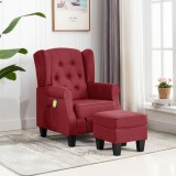 vidaXL Fotoliu de masaj cu taburet, roșu vin, material textil