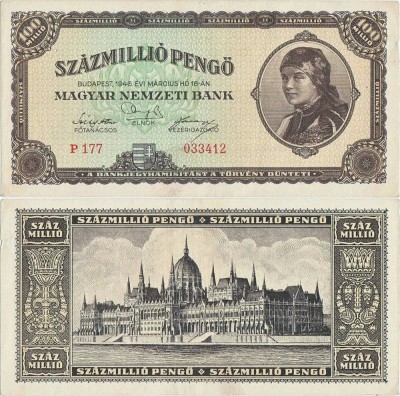 1946 ( 18 III ) , 100,000,000 pengő ( P-124 ) - Ungaria - stare XF foto