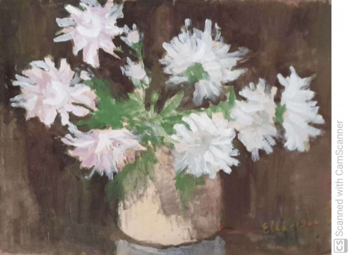 lucrare Vas cu flori 41x32 cm semnata Ella (Mihaella Alecsandrescu)
