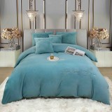 Cumpara ieftin Lenjerie de pat dublu cocolino,blana de iepure cu fir scurt,6 piese.cearceaf de pat cu elastic,turcoaz-A1448