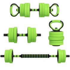 SPORTNOW Set Greutăți Sala de Sport 4 &icirc;n 1 de 20kg, Convertibil &icirc;n Kettlebell, 2 Gantere, Bară de Haltere și Suport pentru Flotări, Verde | Aosom Roma