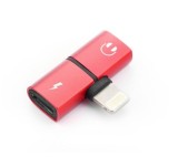 Adaptor USKUS 1xLightning tata la 2xLightning mama , Audio + Incarcare, rosu, Oem