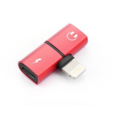 Adaptor USKUS 1xLightning tata la 2xLightning mama , Audio + Incarcare, rosu
