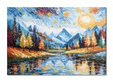 Cumpara ieftin Tablou peisaj montan pictat manual, Noapte instelata, 100x70cm ulei pe panza, Valentin Pop
