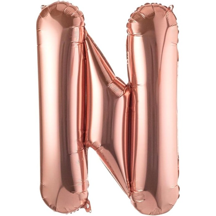 Balon folie metalizata litera n, flippy, 80 cm, umflati cu heliu sau aer, ambalaj individual, pai inclus, rose gold