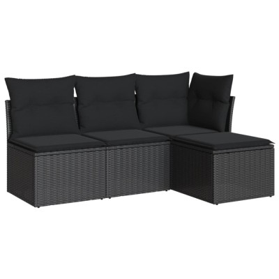 Set mobilier de gradina cu perne, 4 piese, negru, poliratan foto