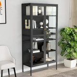 Vitrina Antracit vidaXL 90x40x180 cm, Oțel si Sticlă Securizată, 4 Rafturi Reglabile, Depozitare, Mobilier Living