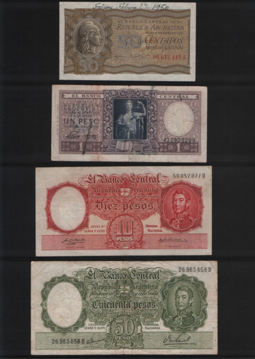 Set Argentina 50 centavos + 1 + 10 + 50 + 100 + 1000 pesos