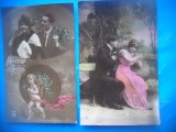 HOPCT 1669 CUPLU-ROMANTICA-FRANTA--LOT 2 CARTI POSTALE VECHI-CIRCULATE
