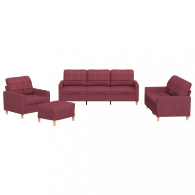 Set canapea cu perne, 4 piese, rosu vin, material textil foto