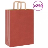 vidaXL Pungi de h&acirc;rtie 250 buc cu m&acirc;nere roșii 26x12x35 cm