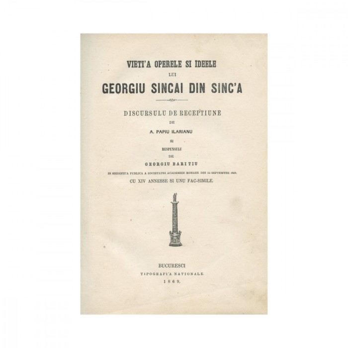 A. Papiu-Ilarian, Viața operele și ideile lui Gheorghe Șincai, 1869