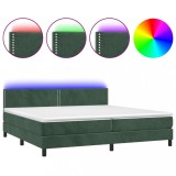 Cumpara ieftin Pat cu arcuri, saltea si LED, verde inchis, 200x200 cm, catifea