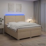 Cumpara ieftin Pat boxspring cu saltea cu benzi LED Crem 160 x 200 cm Tesatura