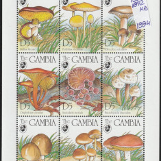 Gambia 1994-Flora,Ciuperci,bloc 9 val. dant.,MNH,Mi.1964-1972KB