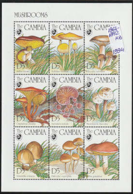 Gambia 1994-Flora,Ciuperci,bloc 9 val. dant.,MNH,Mi.1964-1972KB foto