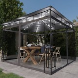 vidaXL Pavilion cu plasă anti-ț&acirc;nțari&amp;lumini LED, antracit, 3x3x2,73 m