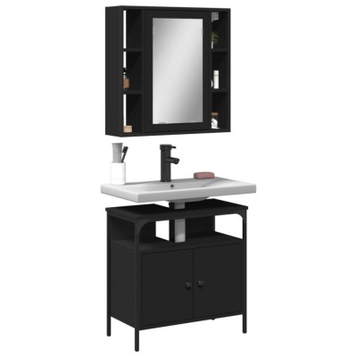 Set mobilier de baie, 2 piese, negru, lemn compozit foto