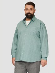 Camasa barbati big sizes, cu maneca lunga si imprimeu floral, Slim Fit, Verde deschis, 2XL