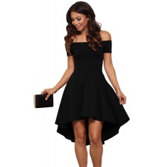 B516-1 Rochie skater asimetrica de cocktail cu decolteu bardot