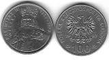 POLONIA 100 ZLOTI 1987 - CASIMIR III the Great , XF+ , KM 167