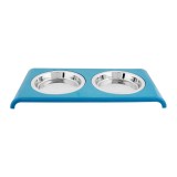 Bol dublu pentru hrana pisici, 33x16.5x2.7cm, albastru