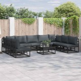 Set de canapele pentru grădină cu pernă 9 pcs Negru Aluminiu