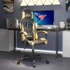 Scaun de gaming pivotant, negru și auriu, piele ecologică