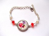Bratara sticla cu model floral si cristale rosii si albe, bratara reglabila 40029