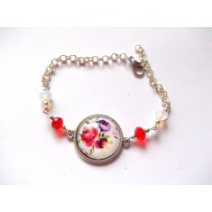 Bratara sticla cu model floral si cristale rosii si albe, bratara reglabila 40029