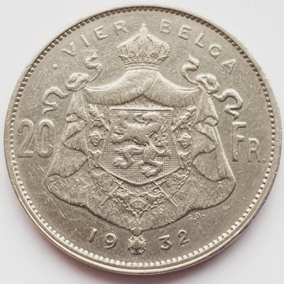 3060 Belgia 20 Francs 1932 Albert I (Dutch text) 4 Belga km 102 foto