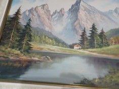 Tablou superb ulei pe panza--Cabana la munte